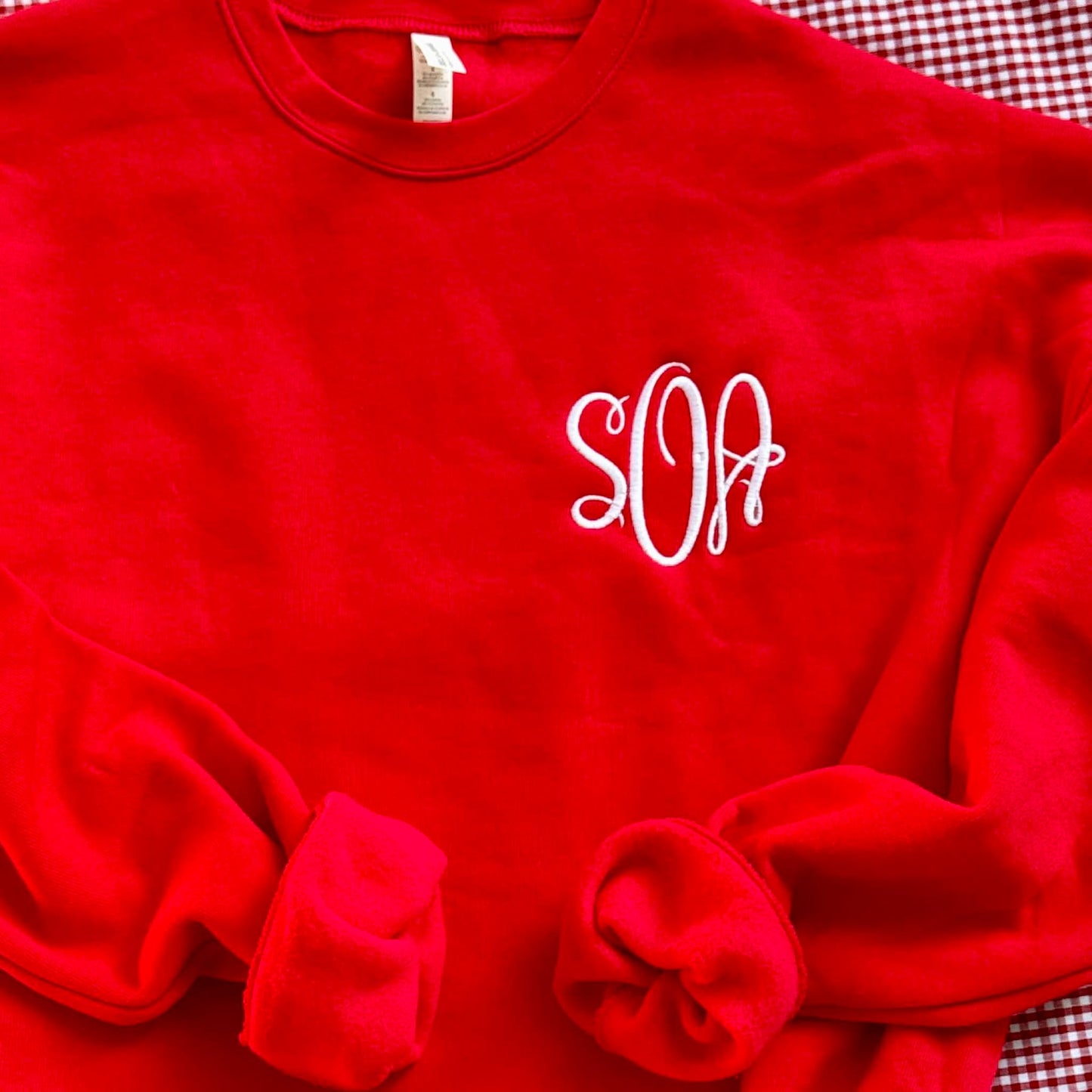Custom Monogram Sweatshirt – Personalized Left Chest Embroidery – Boutique Cozy Style