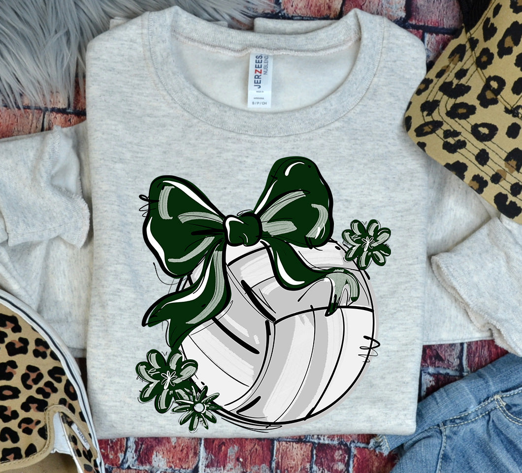 DARK GREEN PLAY BALL VOLLEYBALL BOW WITH FLOWERS