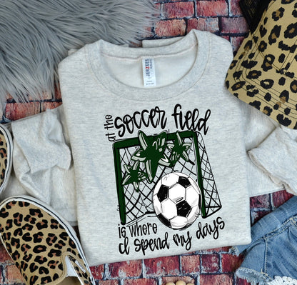 DARK GREEN AT THE SOCCER FIELD IS WHERE I SPEND MY DAYS