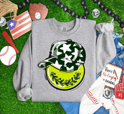 DARK GREEN PLAY BALL HAPPY FACE SOFTBALL