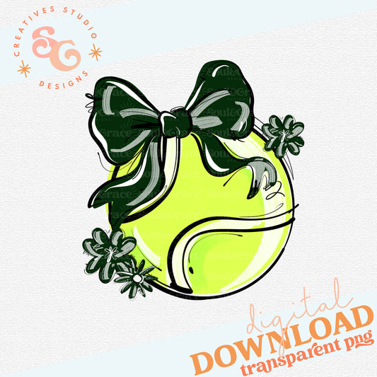 DARK GREEN PLAY BALL TENNIS BOW WITH FLOWERS