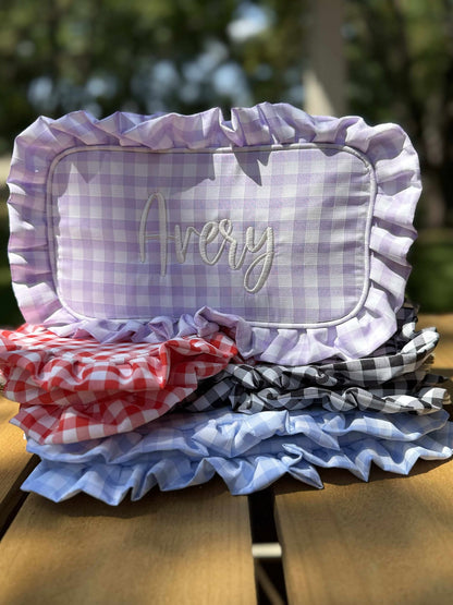 Gingham Frilly Makeup Bags, Makeup Bags, Summer Bag: Red