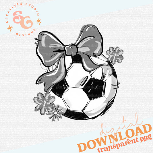 GRAY PLAY BALL SOCCER BOW WITH FLOWERS