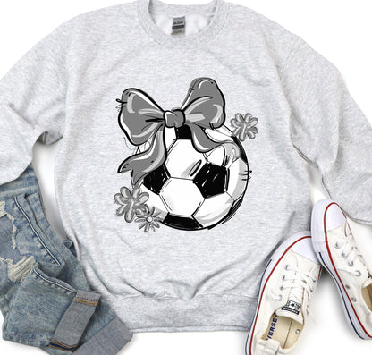 GRAY PLAY BALL SOCCER BOW WITH FLOWERS