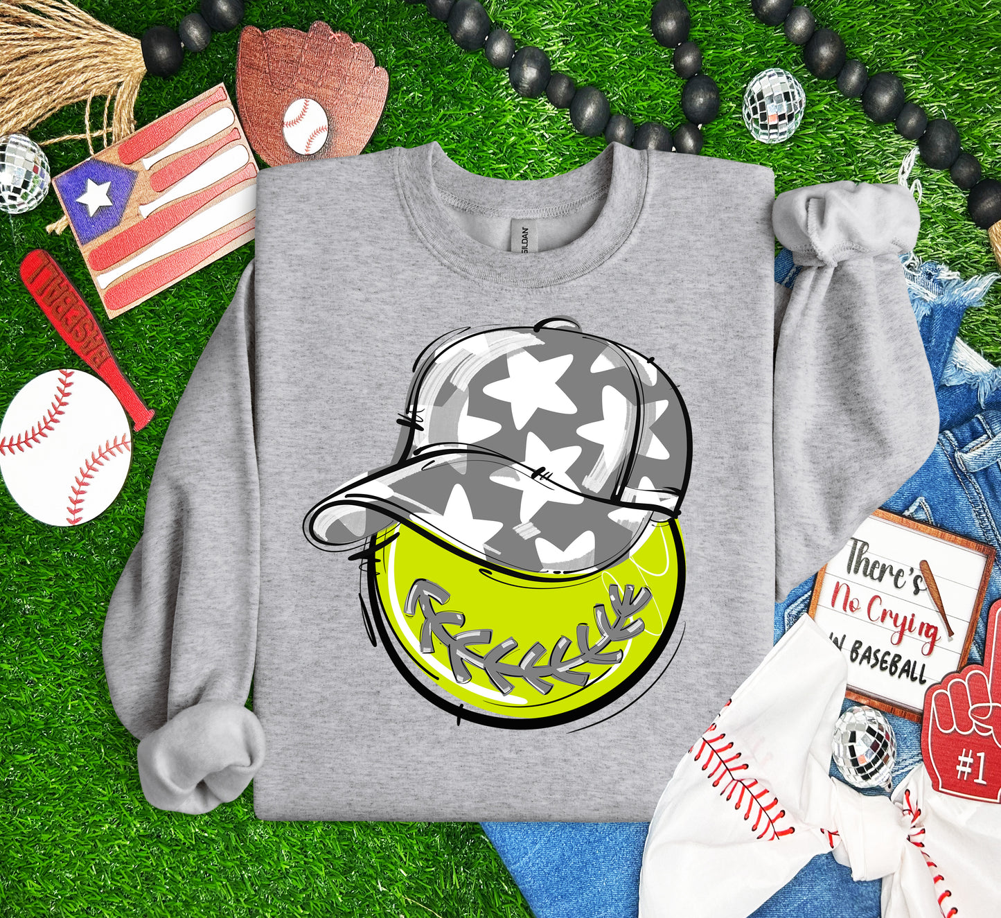 GRAY PLAY BALL HAPPY FACE SOFTBALL