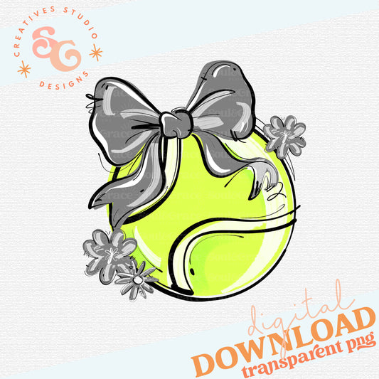 GRAY PLAY BALL TENNIS BOW WITH FLOWERS