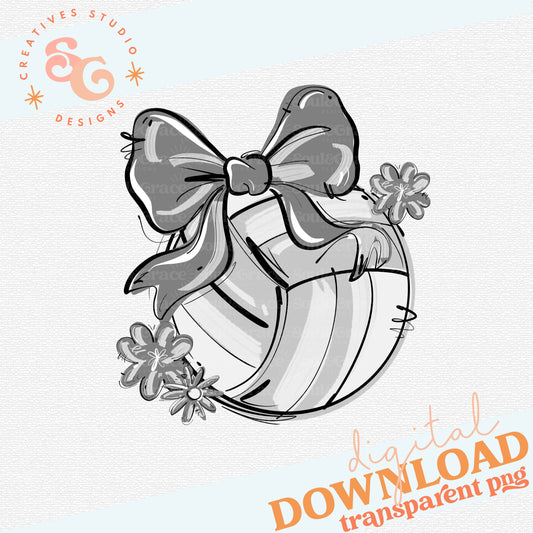 GRAY PLAY BALL VOLLEYBALL BOW WITH FLOWERS