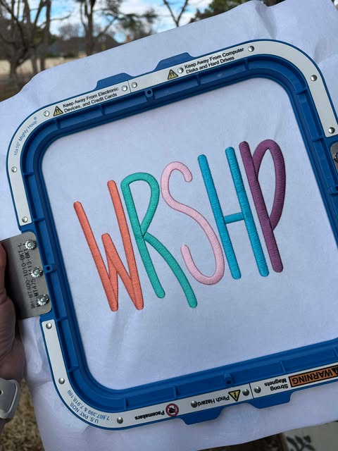 WRSHP LETTERING MACHINE EMBROIDERY FILE 8" WIDE  [DST FORMAT]