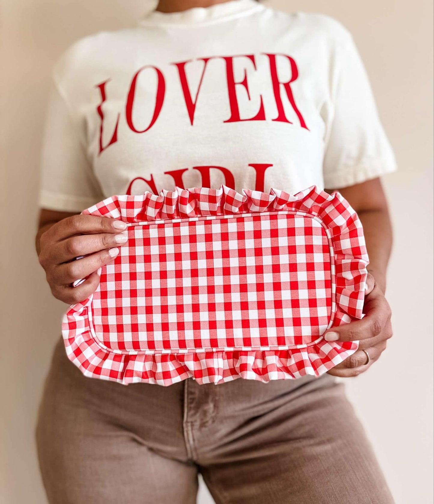 Gingham Frilly Makeup Bags, Makeup Bags, Summer Bag: Purple