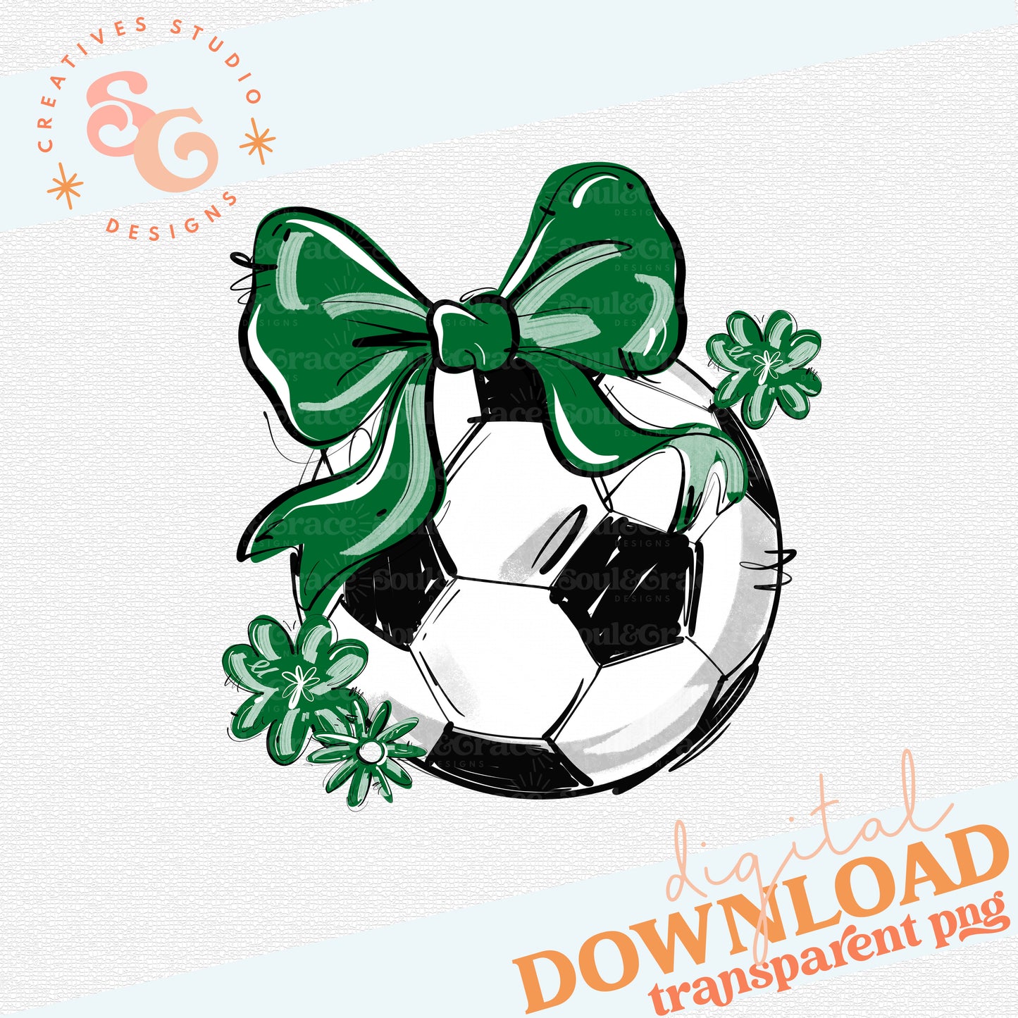 KELLY GREEN PLAY BALL SOCCER BOW WITH FLOWERS