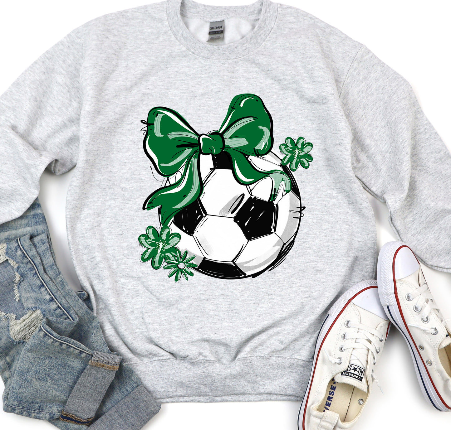 KELLY GREEN PLAY BALL SOCCER BOW WITH FLOWERS