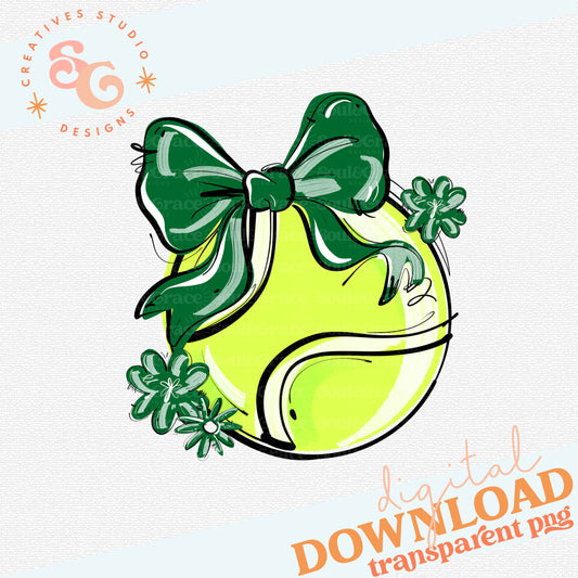 KELLY GREEN PLAY BALL TENNIS BOW WITH FLOWERS