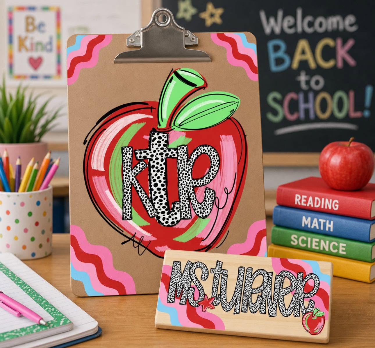 DOTS AND WAVES CLIPBOARD, BANNER AND ERASER MIX & MATCH SET