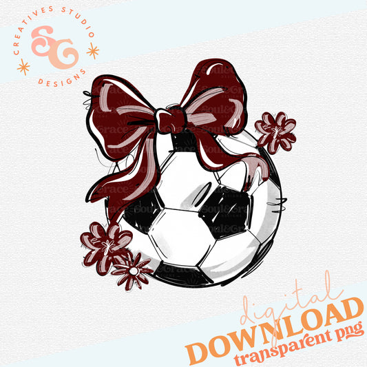 MAROON PLAY BALL SOCCER BOW WITH FLOWERS