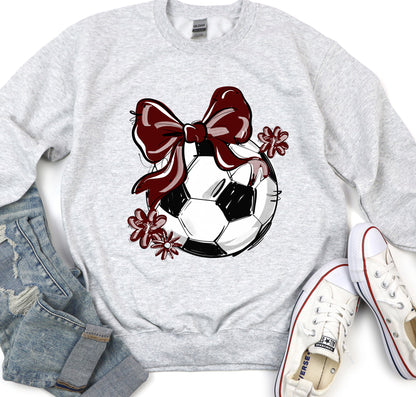 MAROON PLAY BALL SOCCER BOW WITH FLOWERS