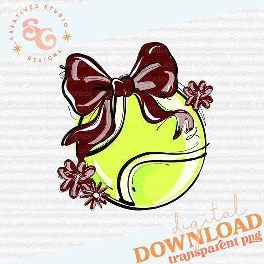 MAROON PLAY BALL TENNIS BOW WITH FLOWERS