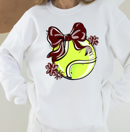 MAROON PLAY BALL TENNIS BOW WITH FLOWERS