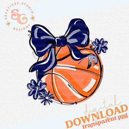 NAVY PLAY BALL BASKETBALL BOW WITH FLOWERS