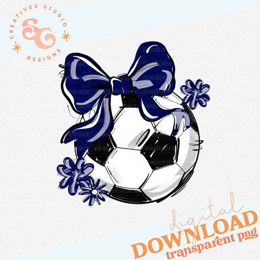 NAVY PLAY BALL SOCCER BOW WITH FLOWERS