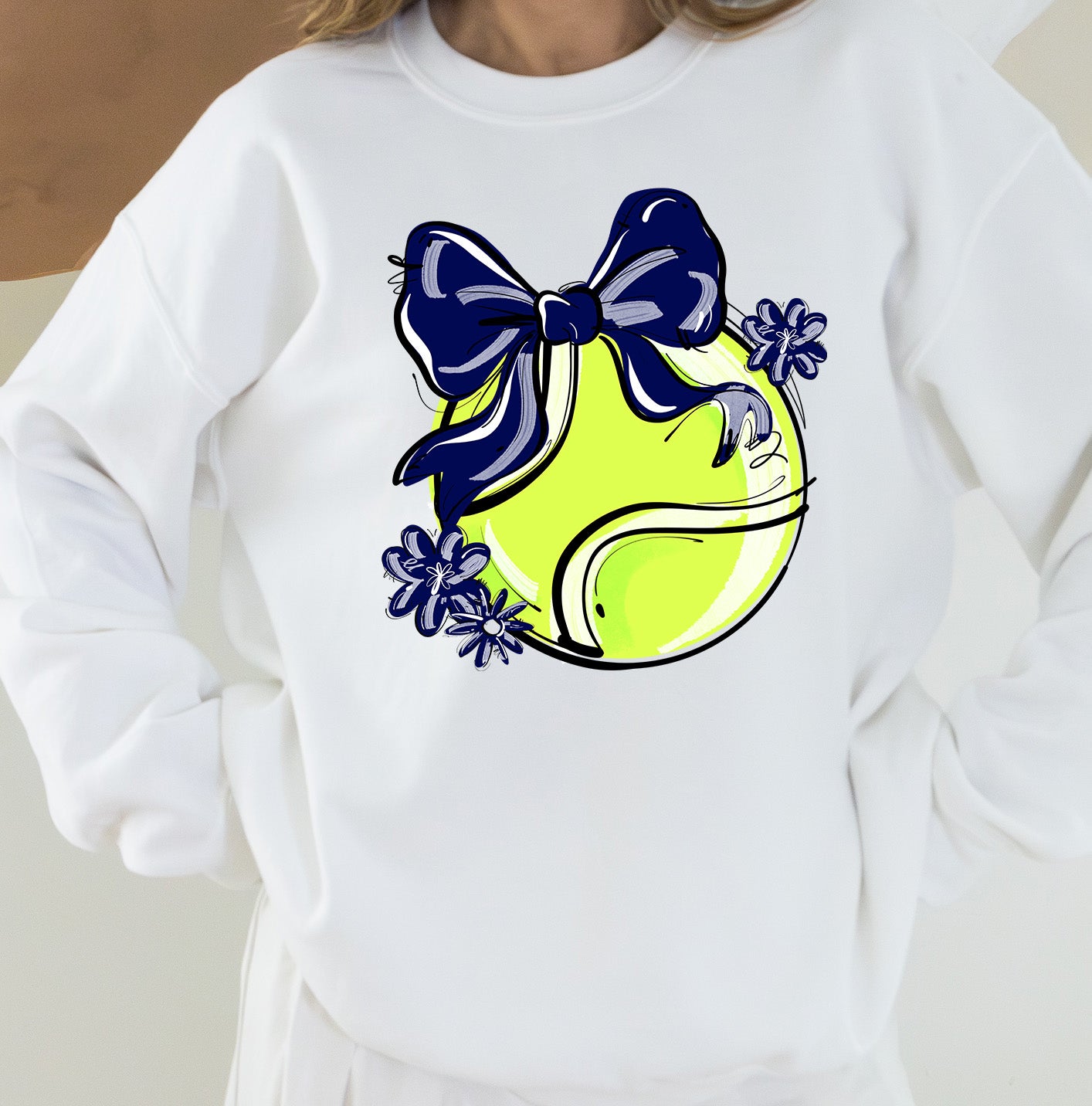NAVY PLAY BALL TENNIS BOW WITH FLOWERS