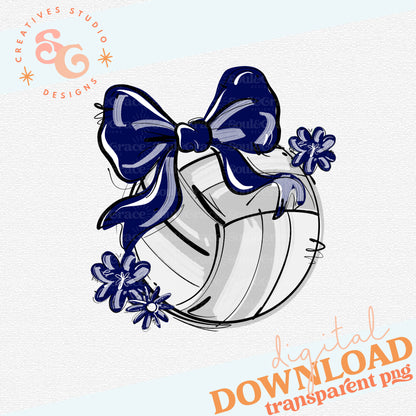 NAVY PLAY BALL VOLLEYBALL BOW WITH FLOWERS