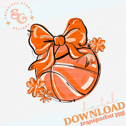 ORANGE PLAY BALL BASKETBALL BOW WITH FLOWERS