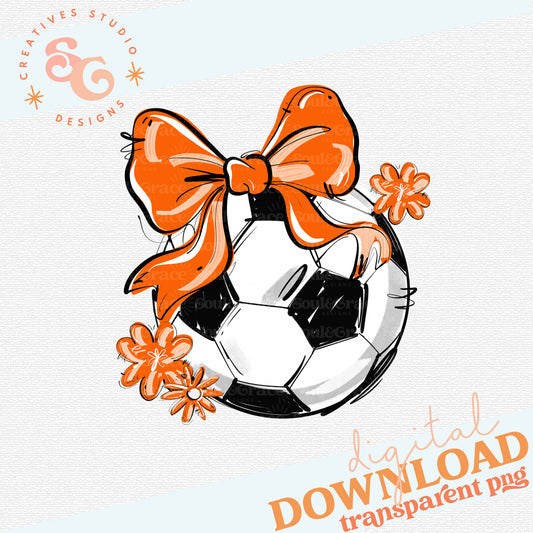 ORANGE PLAY BALL SOCCER BOW WITH FLOWERS