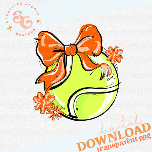 ORANGE PLAY BALL TENNIS BOW WITH FLOWERS