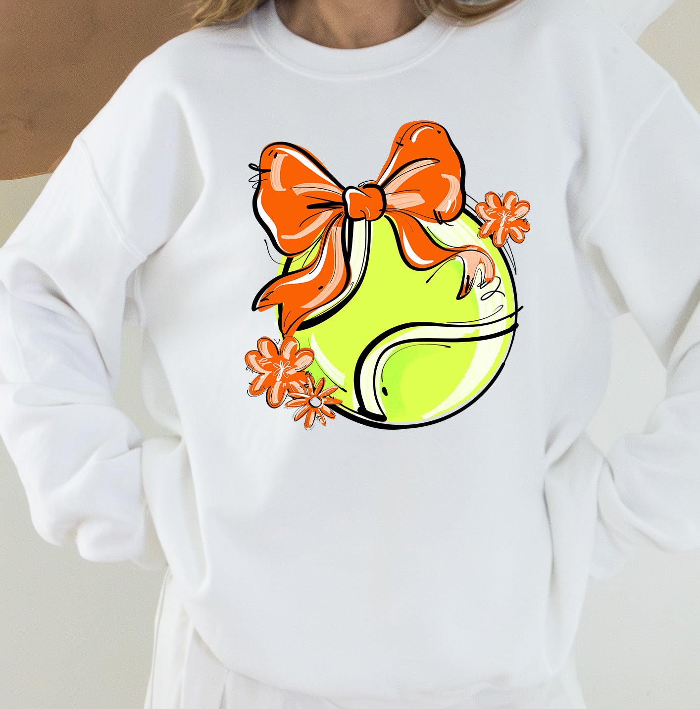 ORANGE PLAY BALL TENNIS BOW WITH FLOWERS