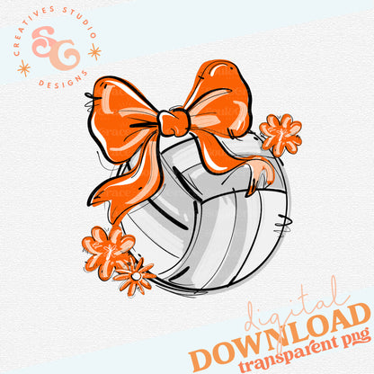 ORANGE PLAY BALL VOLLEYBALL BOW WITH FLOWERS