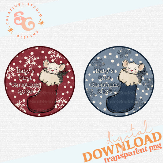 BABY'S FIRST CHRISTMAS ORNAMENT PNG DUO - MOUSE VERSION