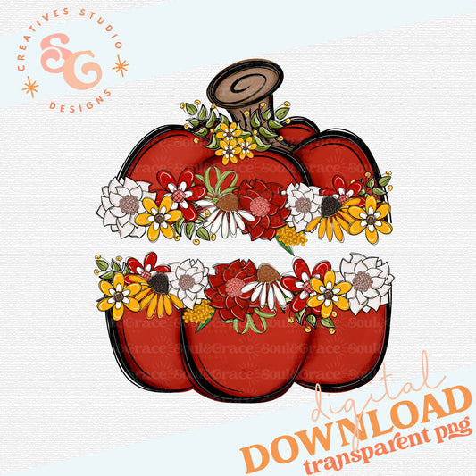 SPLIT PUMPKIN WITH FLOWERS BLANK - ADD YOUR OWN NAME