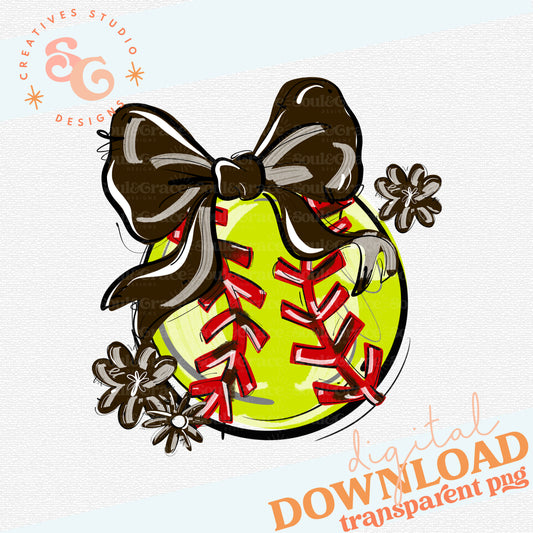BROWN PLAY BALL BOW WITH FLOWERS SOFTBALL