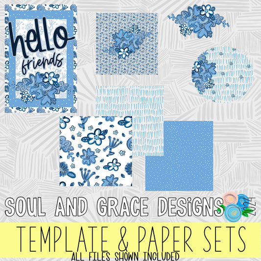 Baby Blues Sublimation Template Set and Digital Papers - Garden Flag, Circle, Floral PNG, Tumbler Wrap & Three Papers