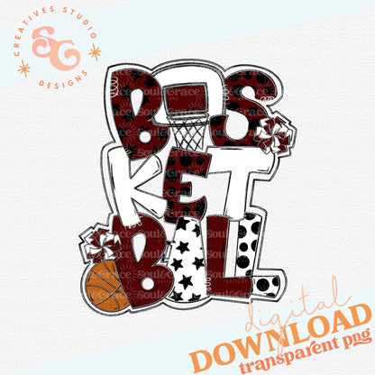 Basketball Word Art Maroon WHITE