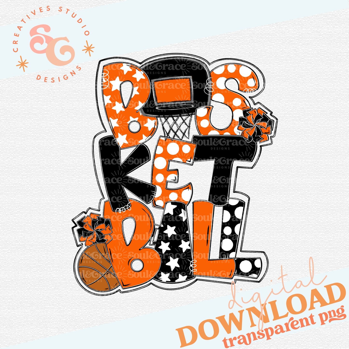 Basketball Word Art Orange Black