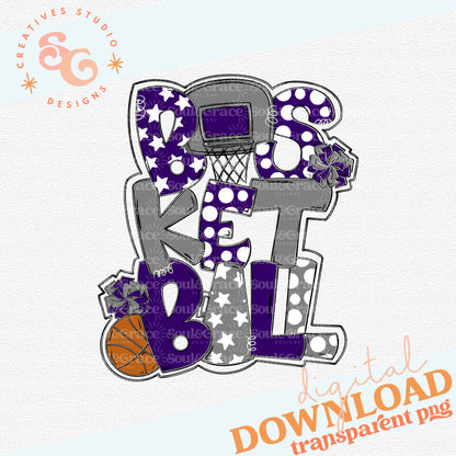 Basketball Word Art Purple Gray