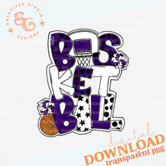 Basketball Word Art Purple White