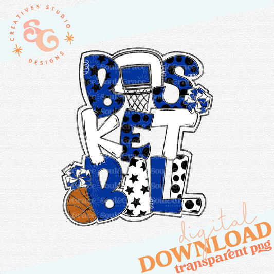 Basketball Word Art Royal White