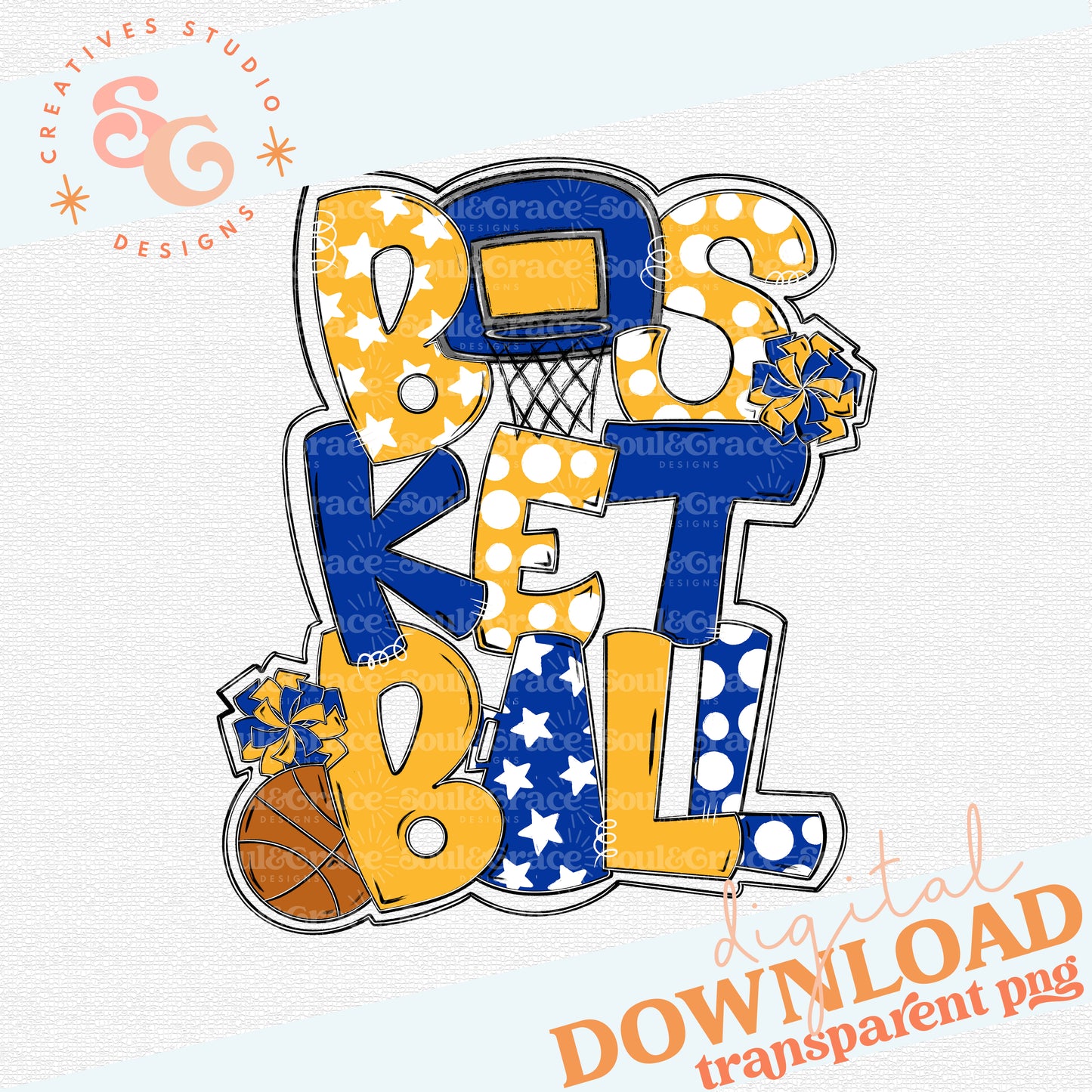 Basketball Word Art Royal Yellow