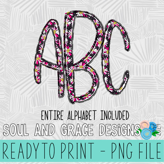 Black and Brights Floral Three Letter Doodle Monogram - SAG Exclusive