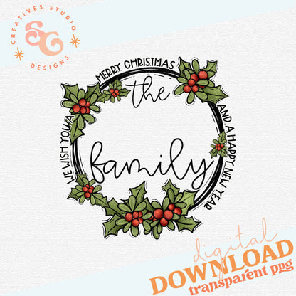 Blank Family Name Christmas Wreath