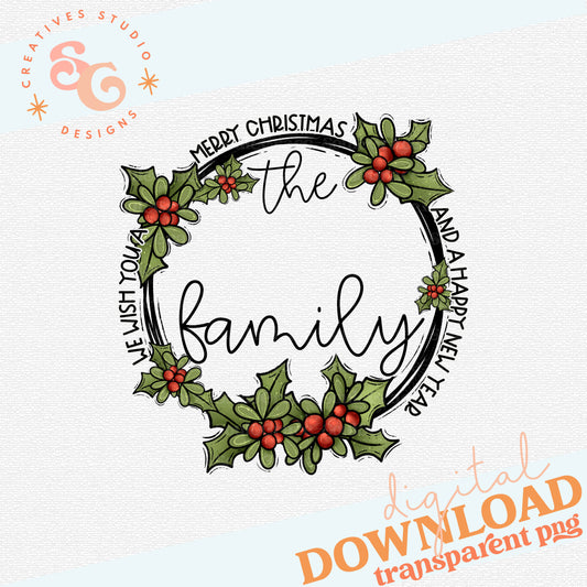 Blank Family Name Christmas Wreath