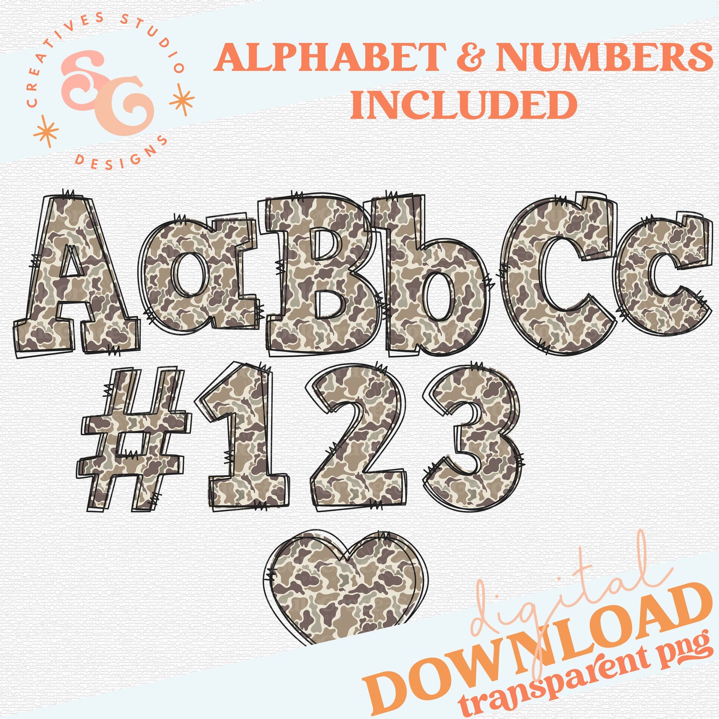 CAMO DOODLE ALPHA - NUMBERS INCLUDED
