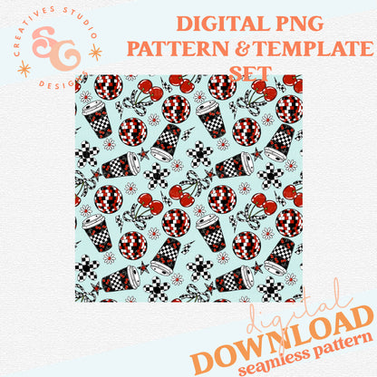 CHERRY DAISY PAPER SET - INCLUDES 12 X 12 SEAMLESS, COMPOSITION COVER, 20 OZ TUMBLER WRAP AND BOOKMARK FILE
