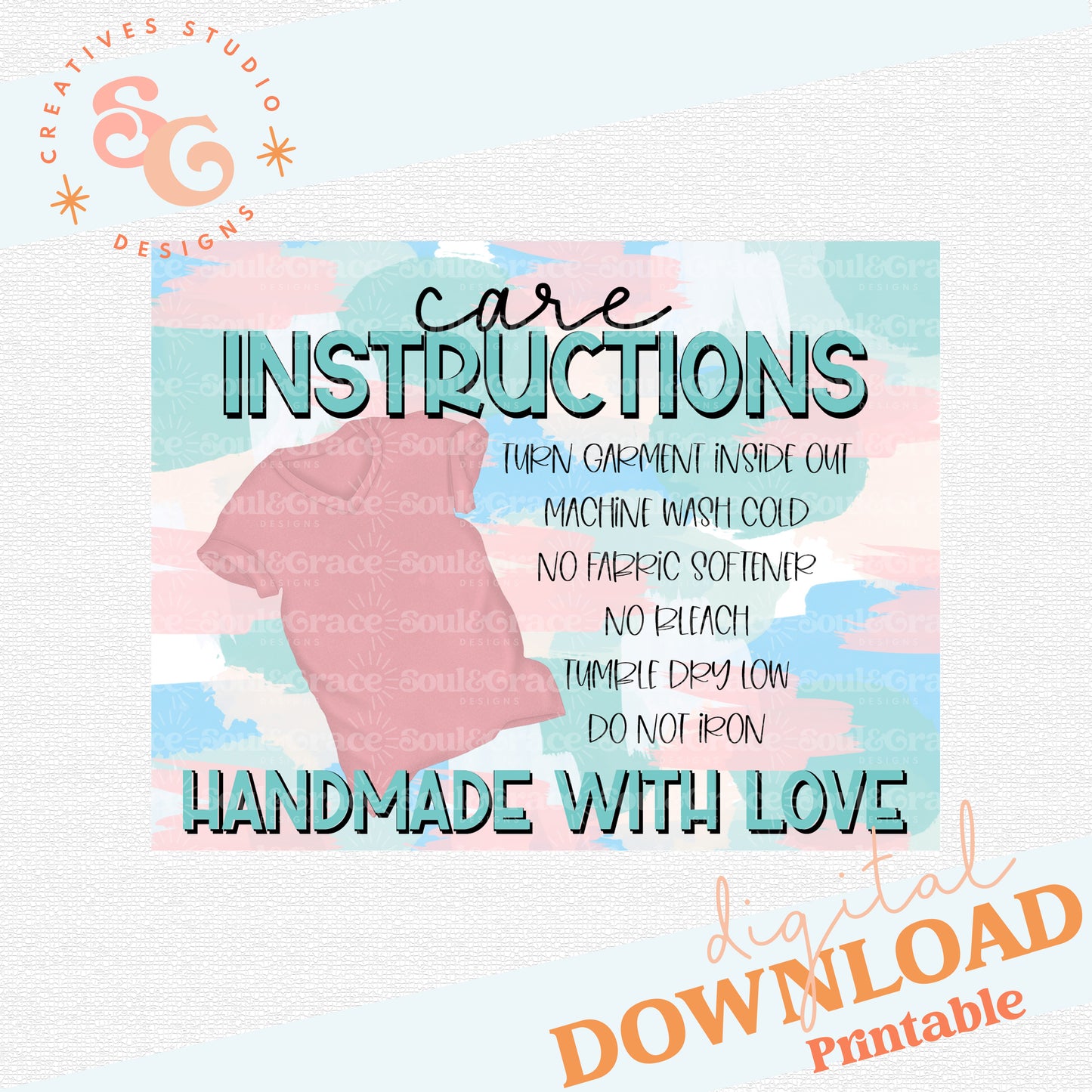 Tee Shirt Care Instructions Card [PDF PRINT AND CUT]