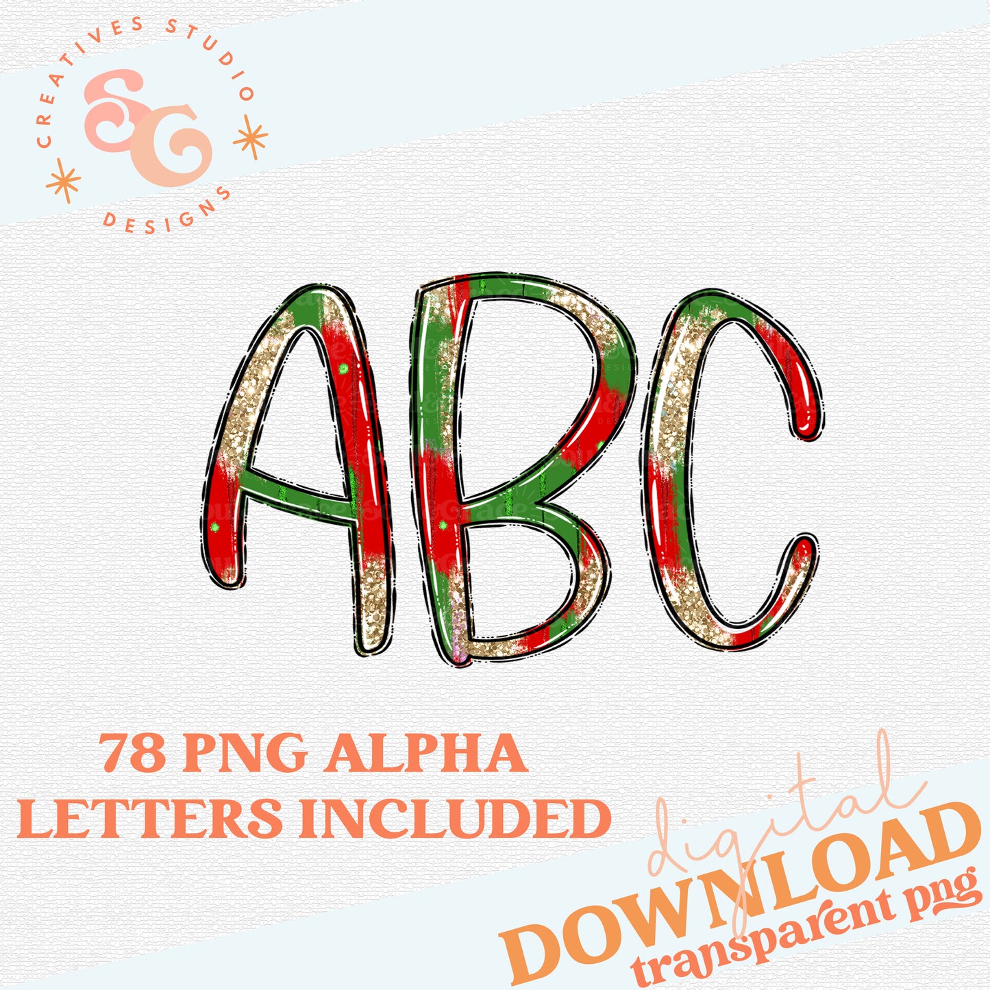 Colorful Christmas Three Letter Monogram