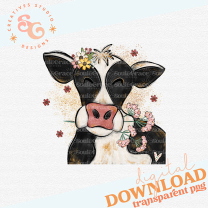 Cow with Flowers Portrait