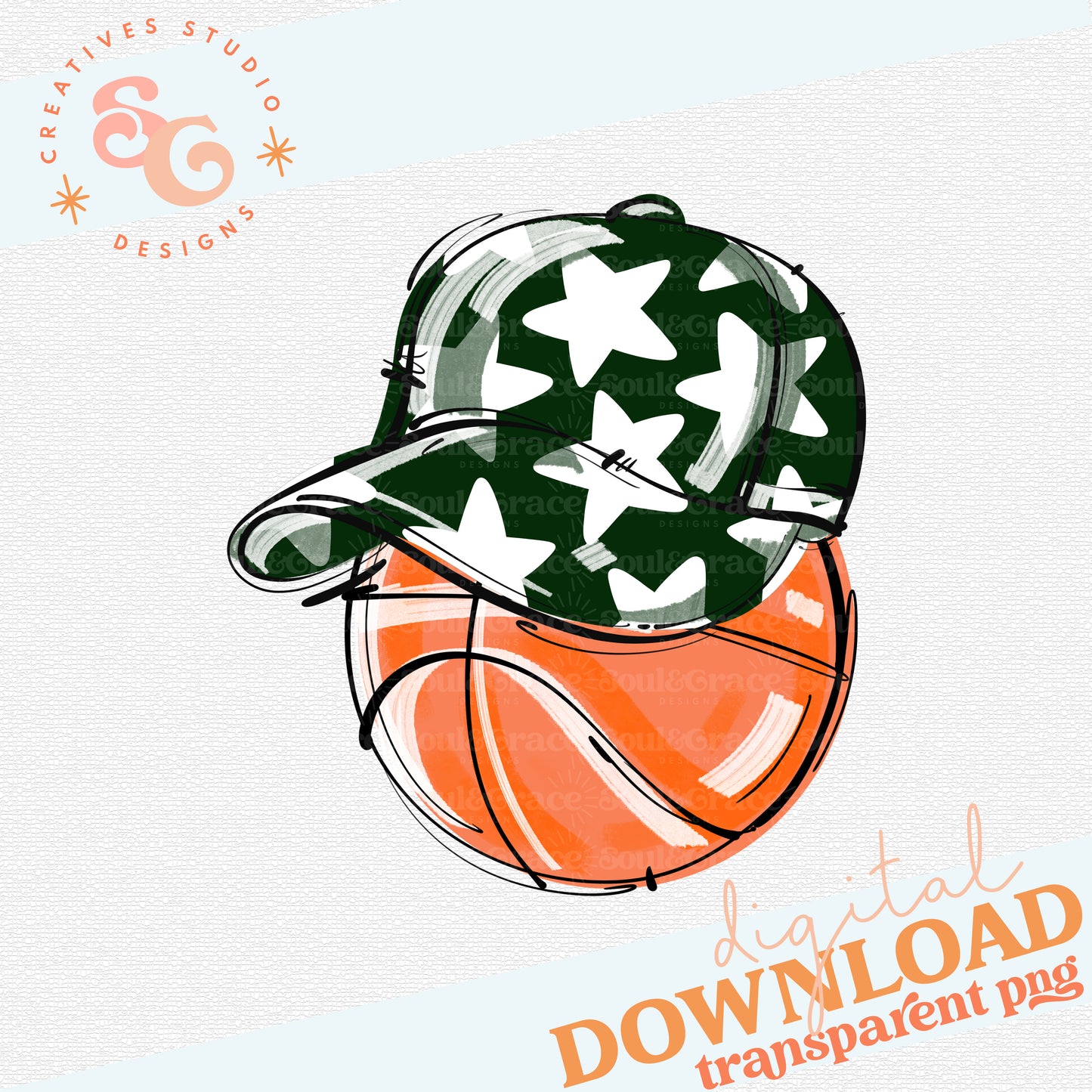 DARK GREEN PLAY BALL HAPPY FACE BASKETBALL