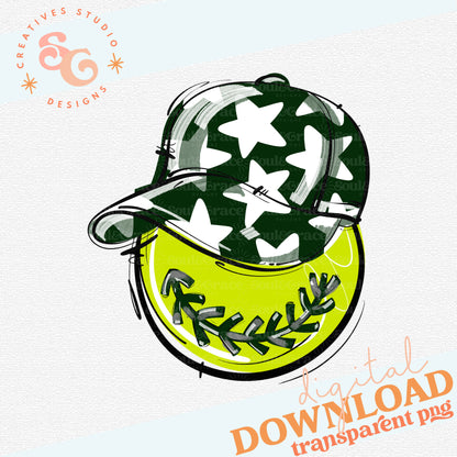DARK GREEN PLAY BALL HAPPY FACE SOFTBALL